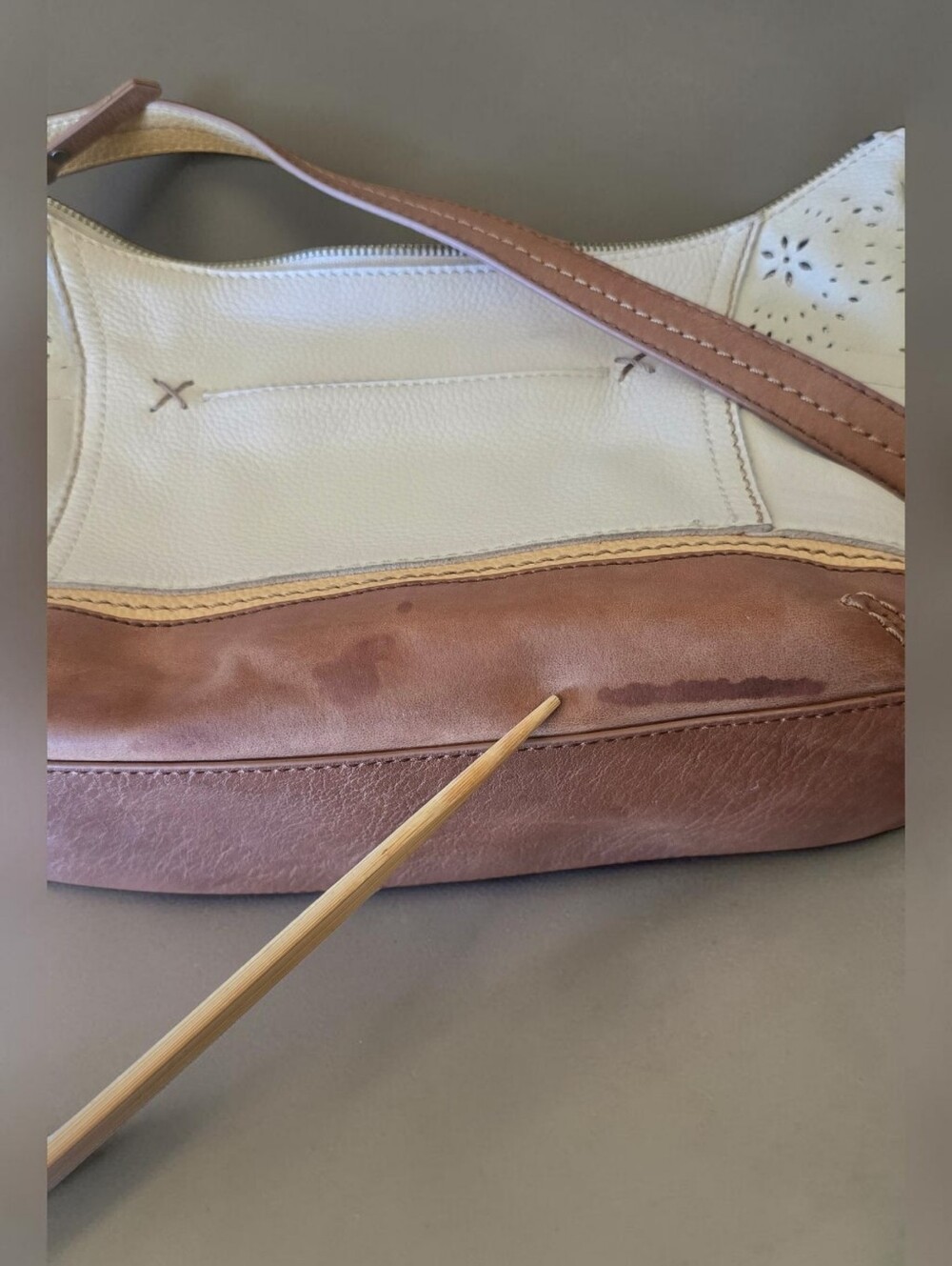 The Sak Kendra Leather Satchel Cream Brown Hobo Shoulder Bag - Picture 10 of 11